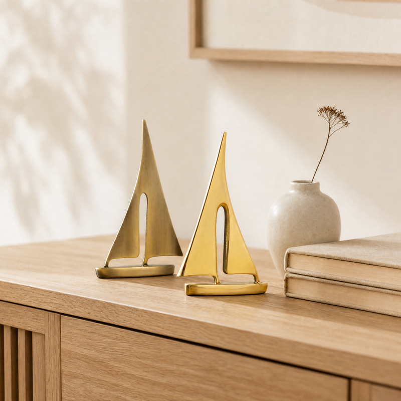Sailboat Sculpture – Gold or Bronze Zinc Alloy Desk Ornament Modern Home Decor