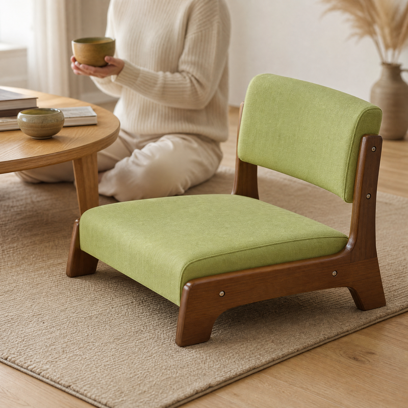 Chaise de sol à assise basse — Canapé de salon de style japonais avec cadre en bois pour fenêtre en baie