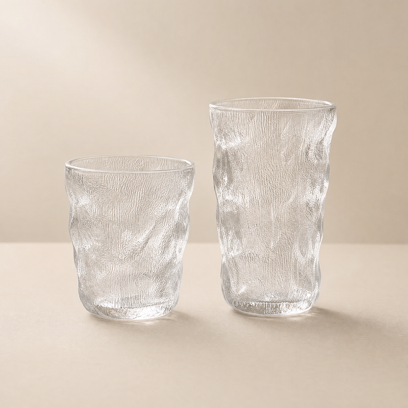 Verre texturé Glacier – Tasse à boire transparente sculpturale pour thé, café, eau, bar à domicile
