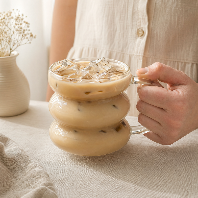 Bubble Shape Glass Mug – Clear Heat Resistant Cup for Coffee Latte Cocktails
