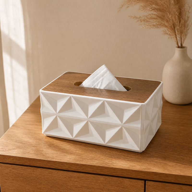 Geometric Tissue Box Holder – Minimalist Desktop Storage Organizer for Home Office