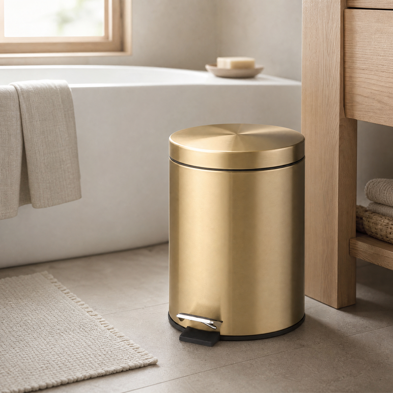 Poubelle à pédale Gold Step Bin 5 L — Acier couleur champagne pour salle de bain ou cuisine
