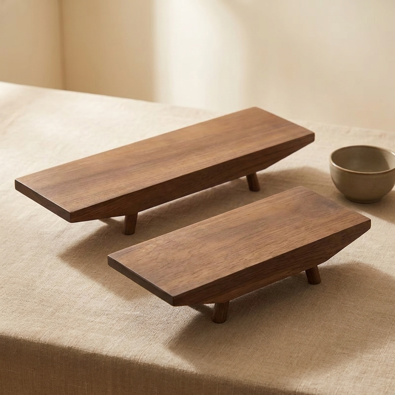 Wood Display Riser Tray – Raised Footed Stand for Tea Table, Desk, Entryway Decor
