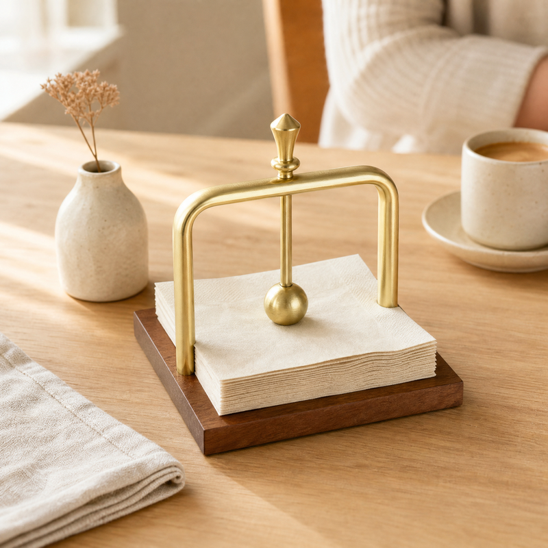 Porte-serviettes de table – Base en bois Cadre en métal Décoration de cuisine pour café et restaurant