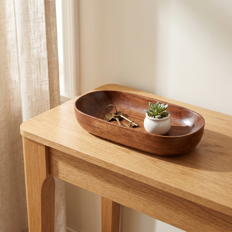 Wooden Serving Tray – Oval Boat Shape for Breakfast Snacks Jewelry Entryway Organizer Home Decor