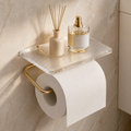 Wall Mounted Toilet Paper Holder with Acrylic Shelf – Gold Silver Bathroom Storage