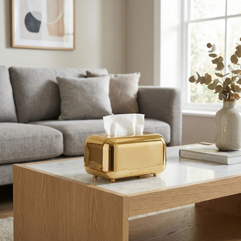 Luxury Electroplated Gold Tissue Box Cover – Modern Tissue Holder for Home & Office