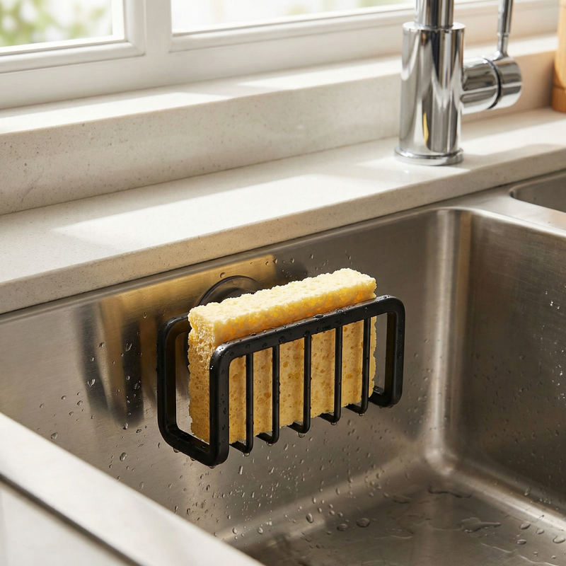 Égouttoir à éponge d'évier de cuisine — Organiseur à ventouse, support de drainage ouvert pour éponges et tampons à récurer