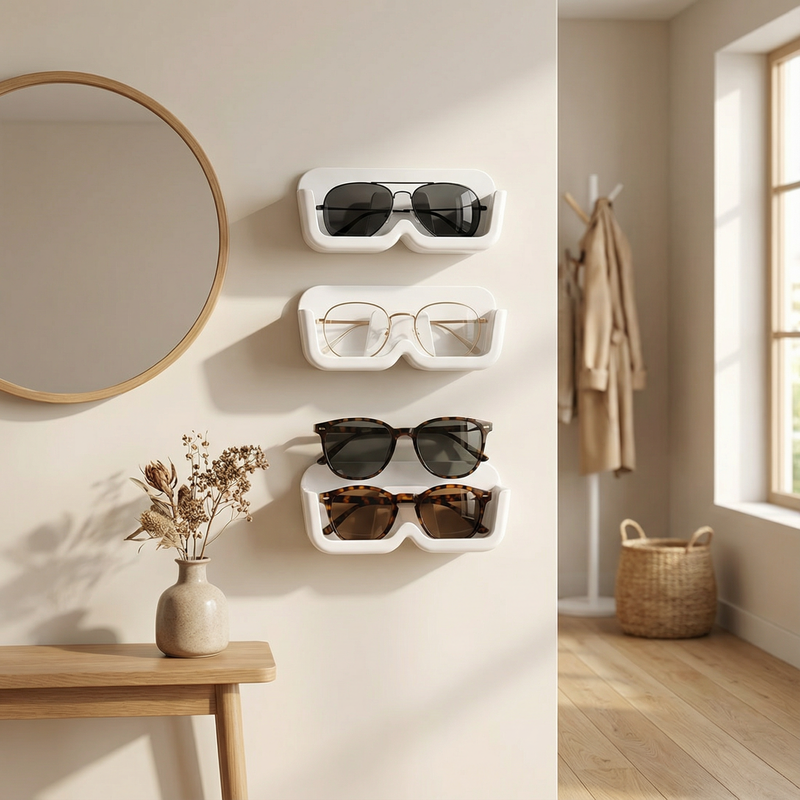 Wall Mounted Sunglasses Holder – Adhesive Eyewear Storage Organizer for Glasses, Entryway Closet Wall