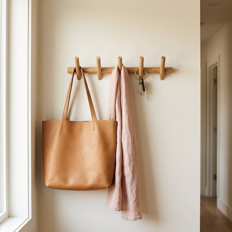 Wood Peg Hook Rail – 5 Hook Wall Mounted Coat Rack Entryway Hallway Organizer