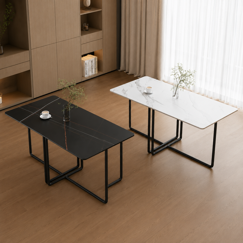 Modern Dining Table – Minimalist Rectangular Kitchen Table with Metal Frame for Small Apartments