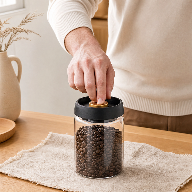 Airtight Glass Coffee Storage Jar – Vacuum Pump Canister for Beans Tea Spices