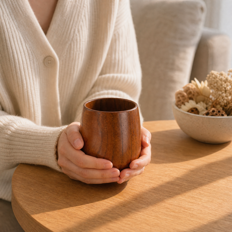 Wooden Tea Cup – Handcrafted Natural Wood Cup for Tea Coffee Minimalist Kitchen