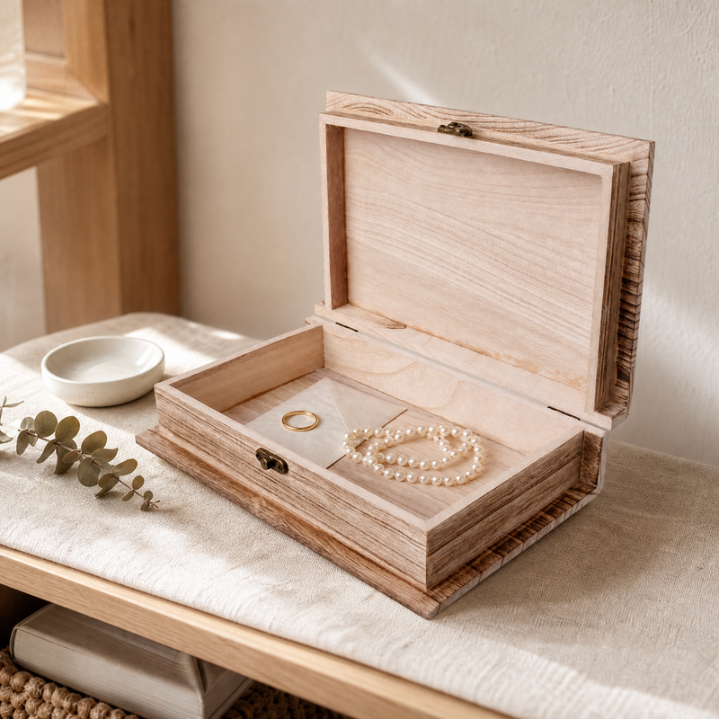 Boîte à charnières en bois avec loquet — Boîte de rangement en pin pour bijoux, loisirs créatifs, souvenirs