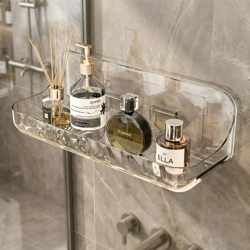 Adhesive Acrylic Bathroom Shelf – No Drill Wall Mount Storage for Shower Bath & Vanity Organizer