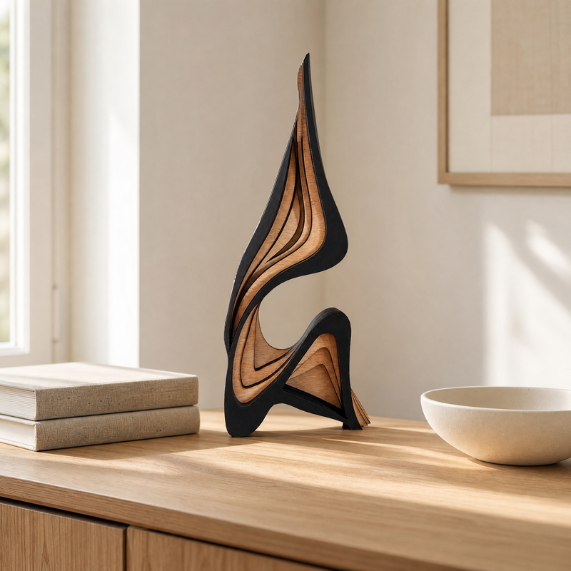 Sculpture abstraite en bois — Statue minimaliste superposée pour décoration d'étagère, de bureau et de salon