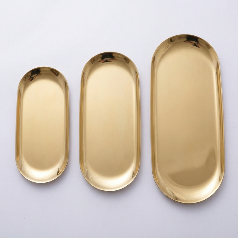 Gold Serving Tray – Stainless Steel Oval Tray for Desserts, Drinks, Jewelry, Vanity, Bathroom & Kitchen