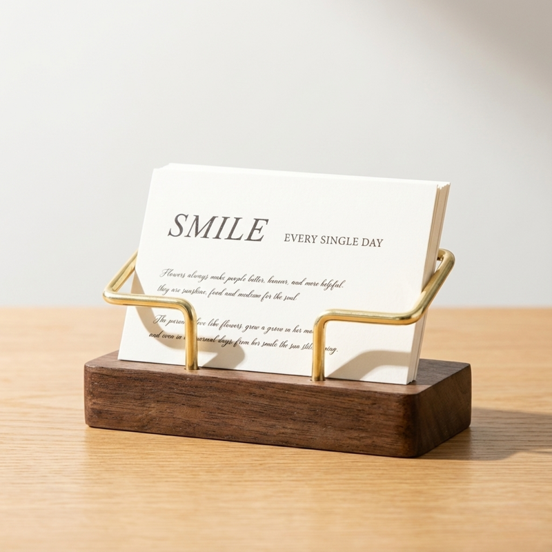 Porte-cartes de visite — Support en bois et métal pour bureau, cartes de visite, affichage d'affirmations