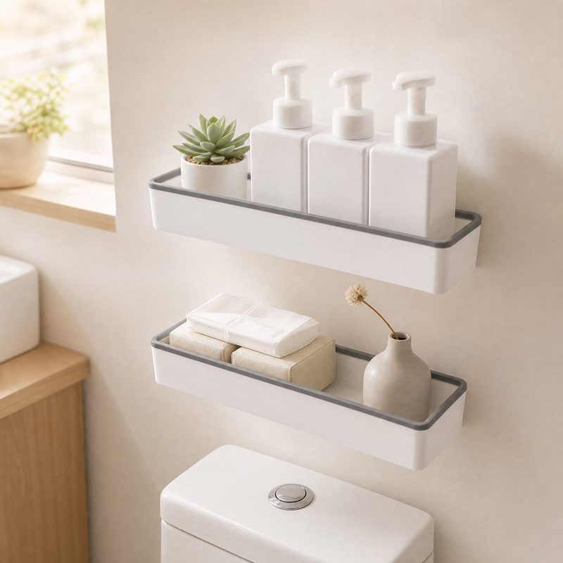 Wall Mounted Bathroom Shelf – No Drill Storage Caddy for Toilet Sundries Organizer