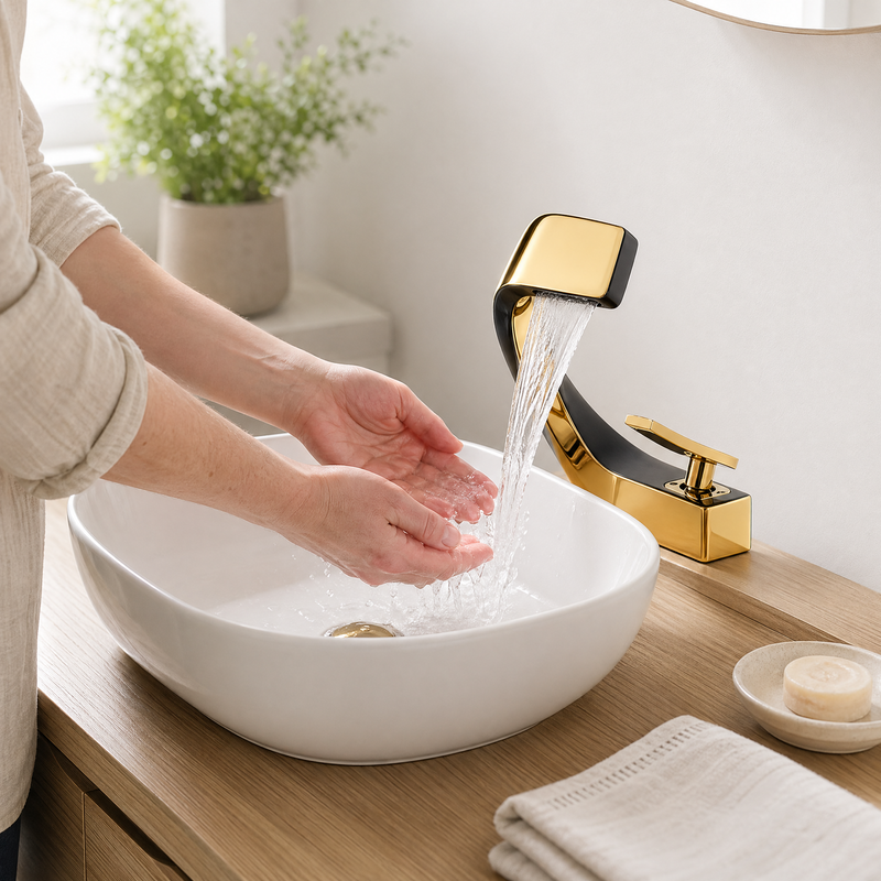 Basin Faucet Deck Mounted – Single Hole Hot Cold Brass Mixer Tap for Bathroom Sink