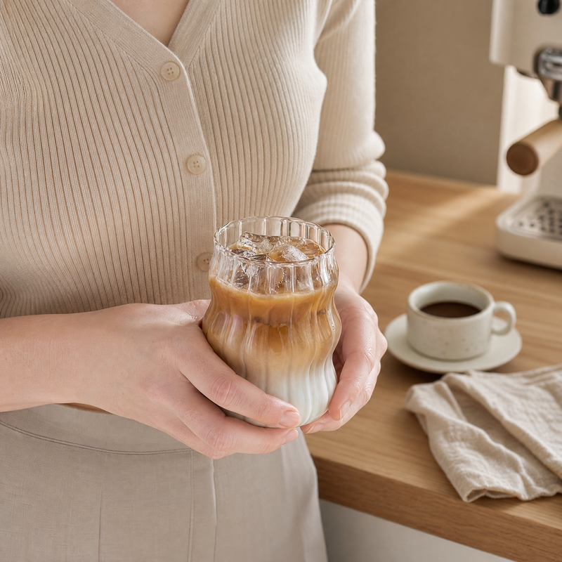 Wavy Glass Tumbler Set – Borosilicate Coffee Cup Iced Drink Home Bar Decor