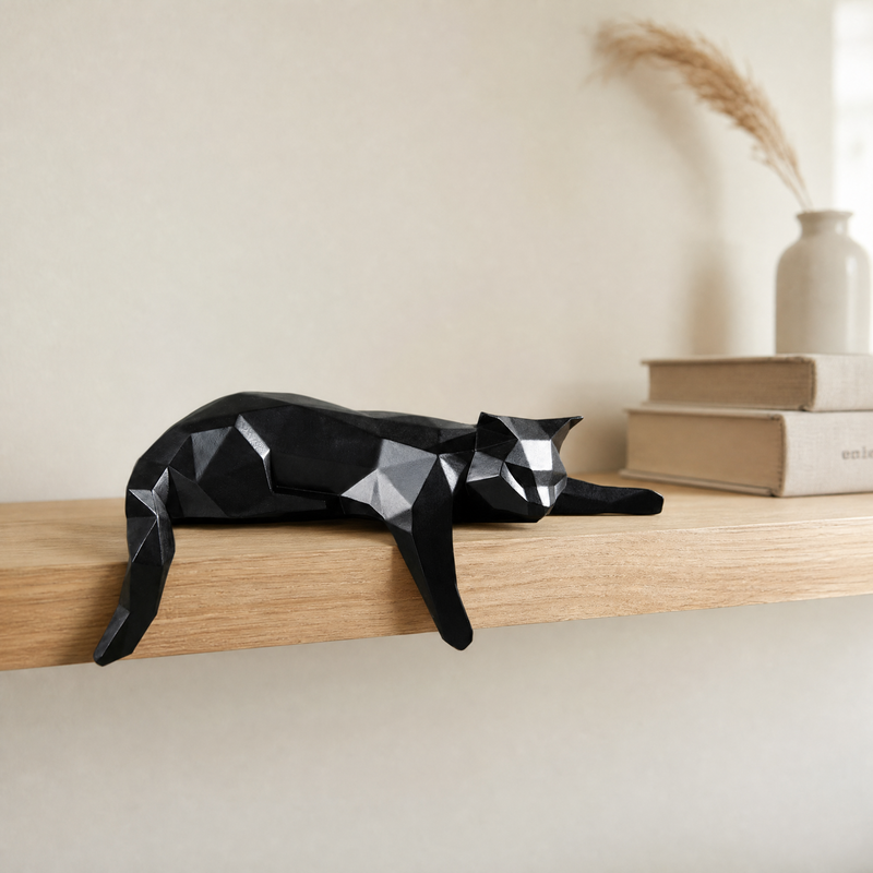 Sculpture de chat géométrique — Figurine moderne en résine pour étagère, bureau, décoration de maison ou de bureau