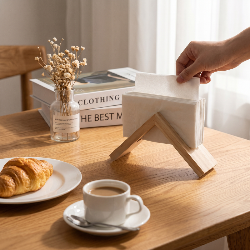 Wooden Napkin Holder – Triangular Tabletop Organizer for Kitchen Bathroom Dining Room Decor