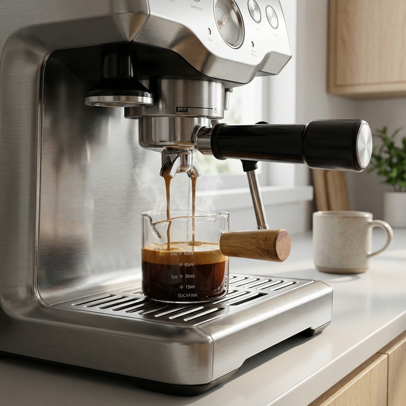Tasse à mesurer pour espresso en verre de 75 ml — Verre borosilicaté résistant à la chaleur avec poignée en bois