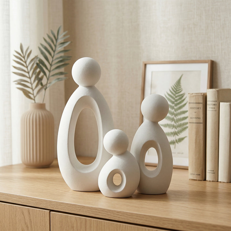Ensemble de figurines familiales abstraites — Sculpture moderne minimaliste Décoration de la maison Accent d'étagère de salon