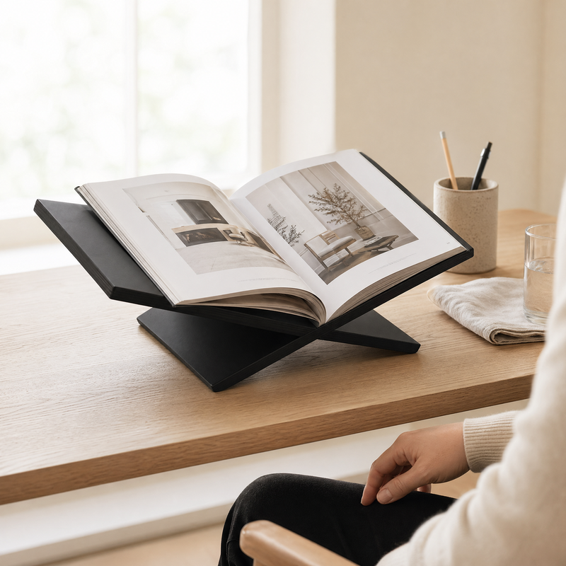 Wood Book Display Stand – Hands-Free Reading Holder for Books, Tablets, Cookbooks