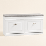 Shoe Storage Bench with Cushion – 2 Flip Drawers Entryway Seat White Hallway