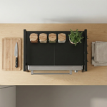 Microwave Shelf Organizer – Adjustable Height Iron Rack with 6 Hooks, Kitchen Counter Storage