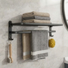 Towel Rack Wall Mount – Foldable Double Bar Aluminum with Shelf and Hooks for Bathroom