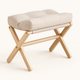 Cushioned Folding Footstool – Solid Wood X-Frame Entryway Bench Sofa Foot Rest