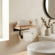 Toilet Paper Holder with Shelf – Wall Mounted Walnut Wood Storage Bathroom Organizer