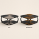 Large Square Coffee Table 2 Tier Storage – Wood Panel Top Curved Metal Frame