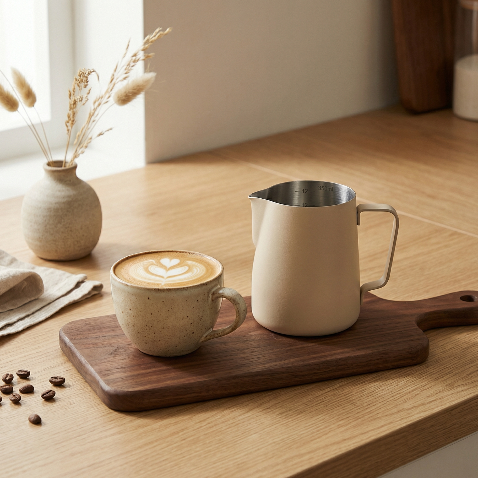 Coffee Latte Scale Cup – 304 Stainless Steel Milk Frothing Pitcher with Internal Scale