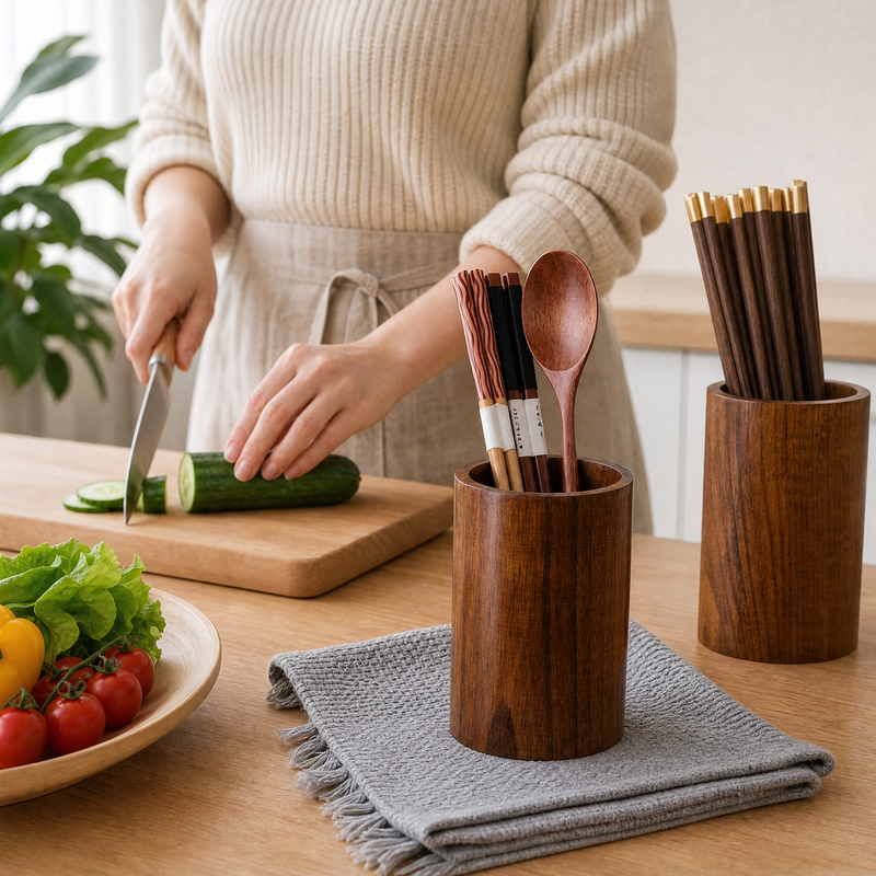 Range-couverts en bois – Organisateur cylindrique pour baguettes de cuisine