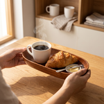 Wooden Serving Tray – Oval Boat Shape for Breakfast Snacks Jewelry Entryway Organizer Home Decor
