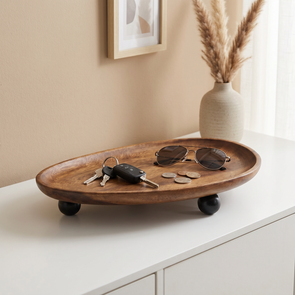 Oval Wood Tray with Ball Feet – Jewelry Organizer Vanity Desk Storage Decor
