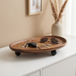 Oval Wood Tray with Ball Feet – Jewelry Organizer Vanity Desk Storage Decor