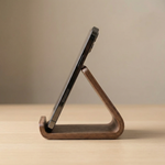 Walnut Wood Phone Stand – Curved Minimalist Design for Desk, Bedside, Kitchen, Video Calls