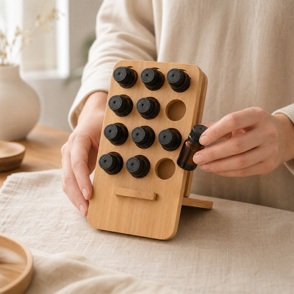 Bamboo Essential Oil Rack – 12 Bottle Display Stand Desk Organizer Natural Wood
