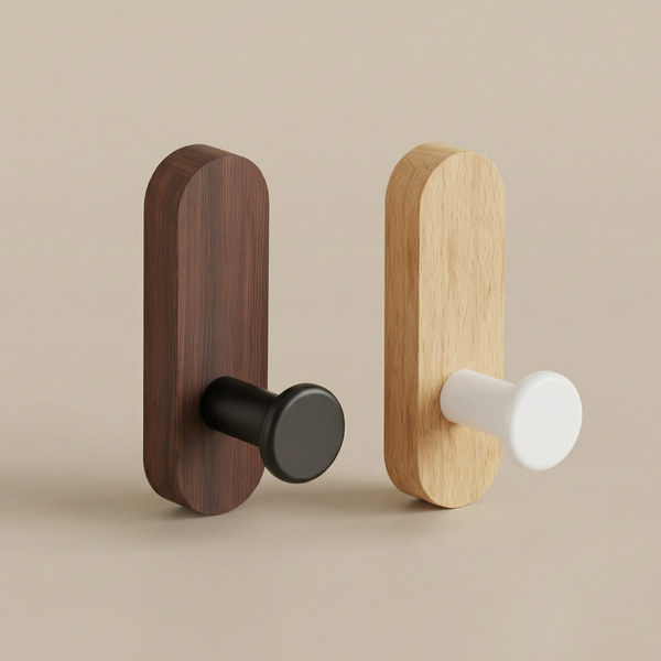 Adhesive Walnut Wood Wall Hook – Coat and Hat Hanger for Entryway & Bedroom Decor