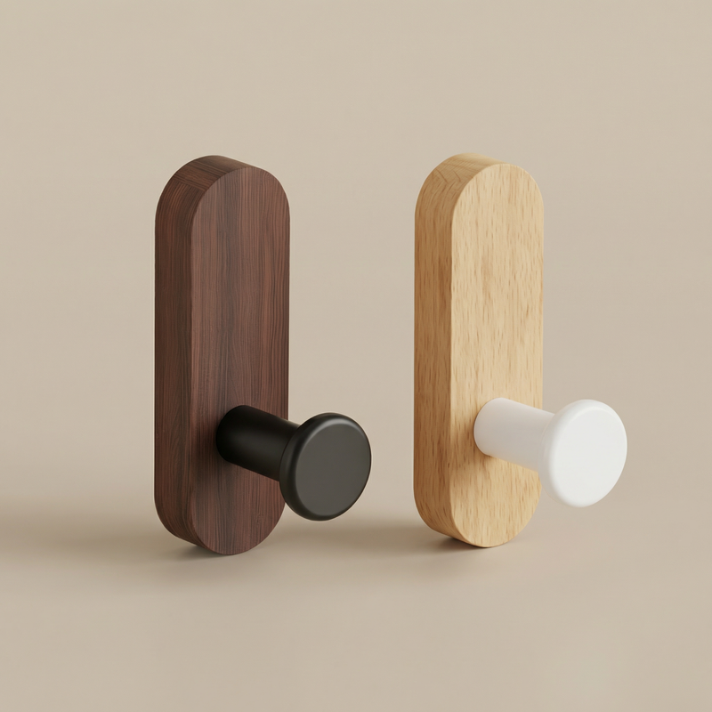 Adhesive Walnut Wood Wall Hook – Coat and Hat Hanger for Entryway & Bedroom Decor
