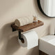 Toilet Paper Holder with Shelf – Wall Mounted Walnut Wood Storage Bathroom Organizer