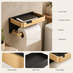 Toilet Paper Holder with Shelf – Wall Mount Aluminum Phone Storage Bathroom Organizer