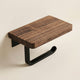 Toilet Paper Holder with Shelf – Wall Mounted Walnut Wood Storage Bathroom Organizer