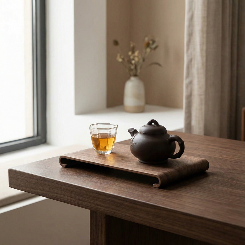 Wooden Riser Stand – Curved Display Platform for Tea Service, Kitchen Counter, Desk Home Decor