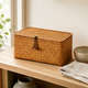 Handwoven Rattan Box with Lid – Natural Desktop Storage Basket Boho Home Organizer